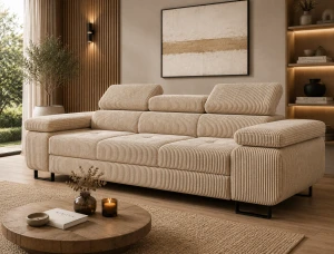 Sofa rozkładana ANTONIA duża elegancka sztruksowa